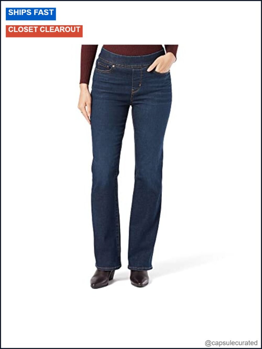 Plus Size Women's Pull On Bootcut Jeans High Rise Stretch Denim